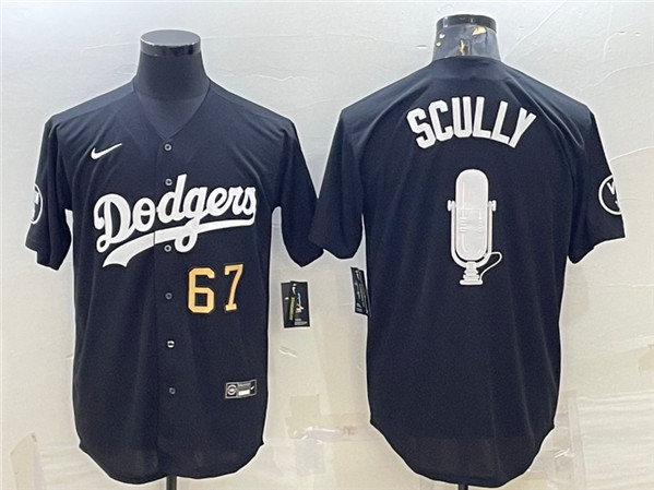 Men's Los Angeles Dodgers #67 Vin Scully Black Big Logo With Vin Scully Patch Stitched Jersey